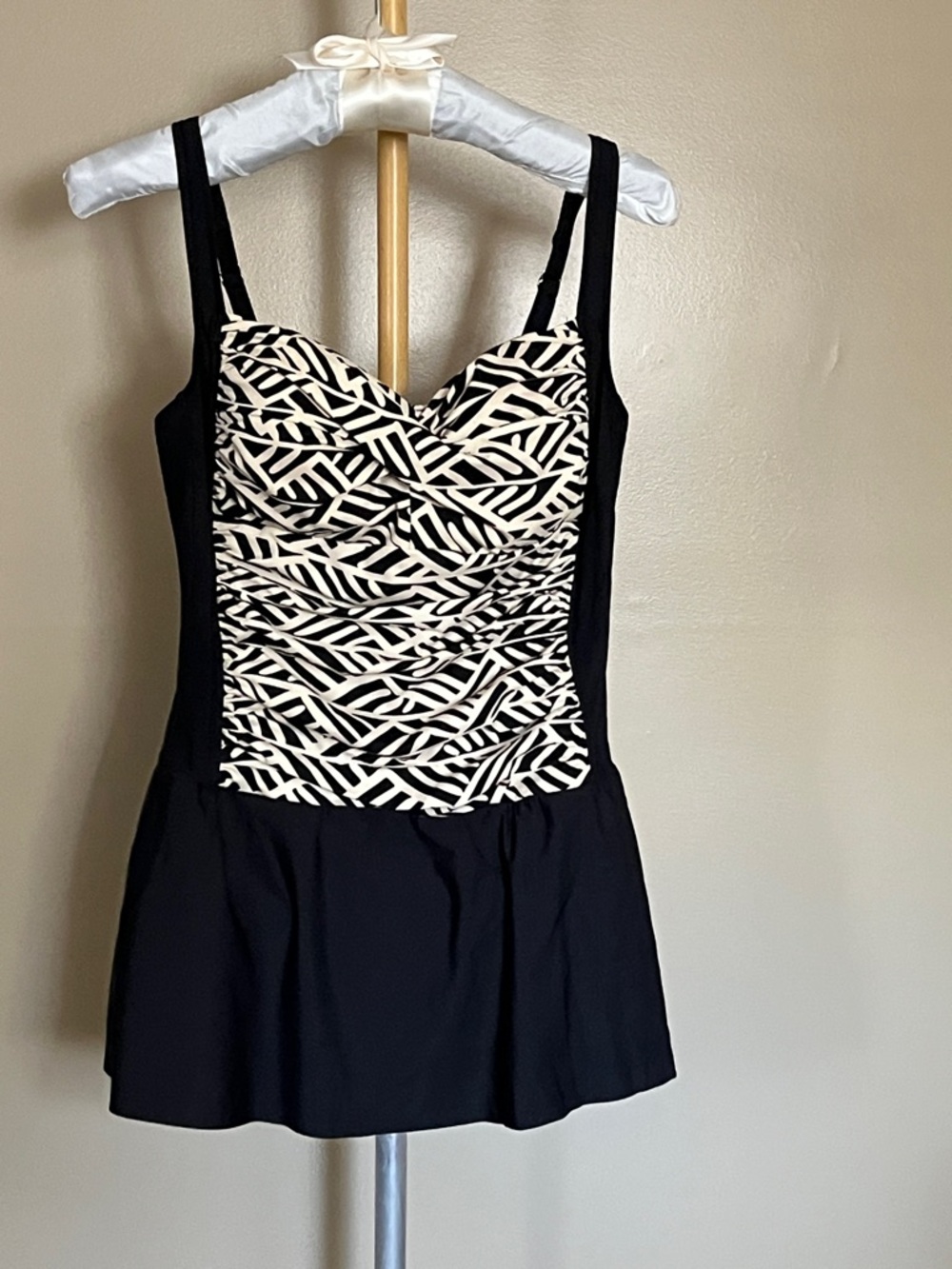 Black Swimdress with White Graphic Print Bust